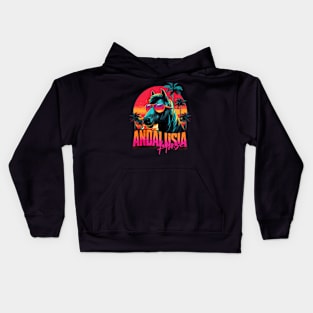 Retro Wave Andalusia Horse Miami Kids Hoodie